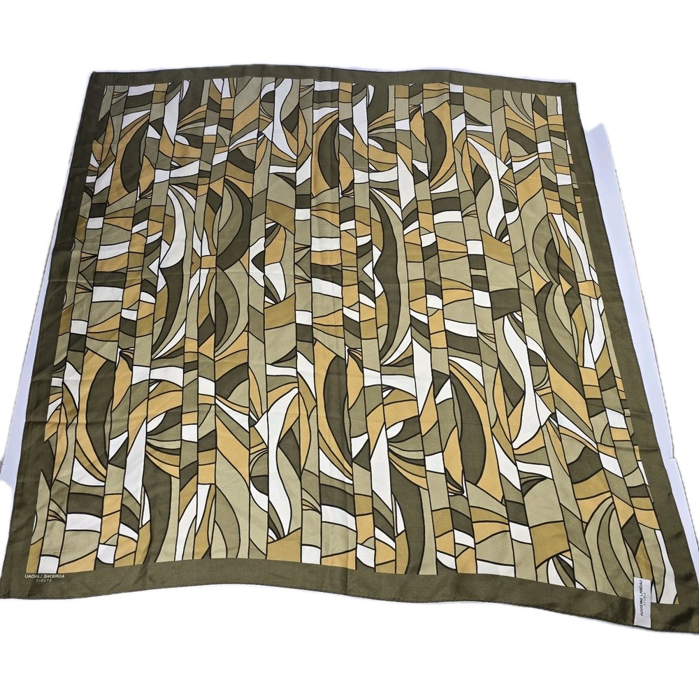 Adrienne Landau Studio Scarf Geometric Square 34" x 34"- brown, gold and White